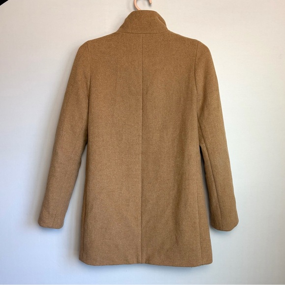 J. Crew City Coat Sz 00 Women Funnel Neck Camel Zip Front Wool Blend Timeless - Picture 2 of 16